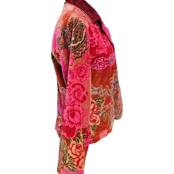 Pink Velvet Blazer Boho Size PM Colorful Comfort - Picture 5 of 10